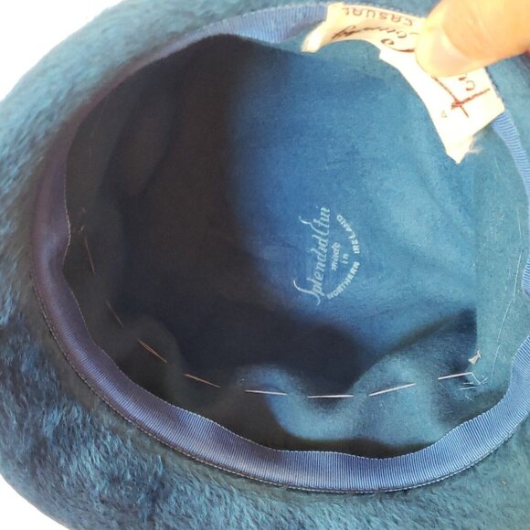 Vintage Angora Flapper Hat Blue Wool Cloche Splendid Etui Town Country Deco UK